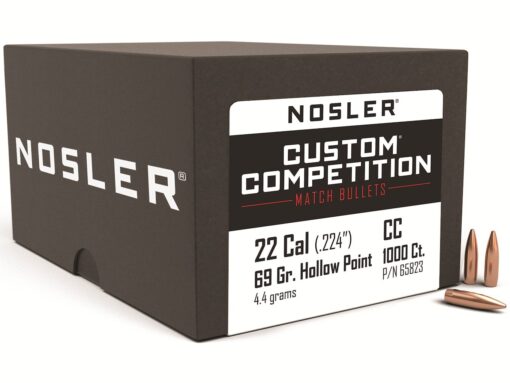Nosler Custom Competition Bullets 22 Caliber (224 Diameter) 69 Grain Hollow Point Boat Tail